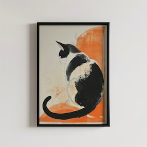 Tuxedo Cat Portrait, Cat Art Print, Painted Cat Wall Art, Black and White Cat Poster, Orange Cat Print, Cat Home Decor, Cat Lover Gift