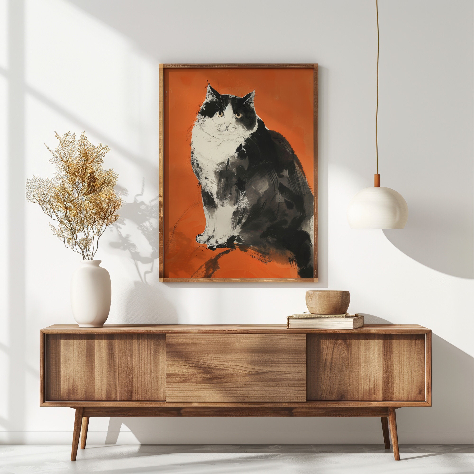 Vibrant Tuxedo Cat Wall Art, Chubby Tuxedo Cat Poster, Black and White ...