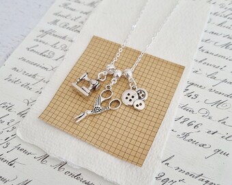 Make Do And Mend Charm Necklace - Sewing Gift - Gift Ideas - Gift For Her - Multi Charm Necklace - Vintage - Small Charm Necklace - Zamsoe