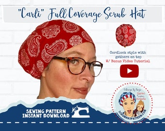 Scrub Cap Euro Sewing Pattern PDF Carli Hat Instant Download Template and Video