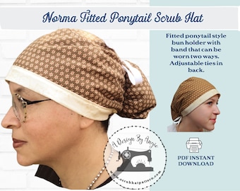 Ponytail Cap Pattern Tieback Scrub Cap Sewing Pattern for Woman DIY Tutorial Pdf Download