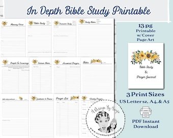 Floral Prayer Journal & Bible Study Pages - Printable Devotional Pack (A4, A5, US Letter)