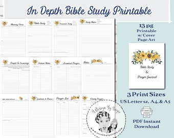 Sunflower Prayer Journal & Bible Study Pages - Printable Devotional Pack (A4, A5, US Letter)