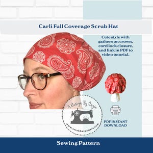 Woman Scrub Cap Sewing Pattern with Video Carli PDF Instant Download Euro Pixie Style Make Your Own Carli