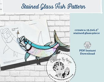 Vatertag Glasmalerei Fisch Muster für Papa Geschenk - Tarpon Suncatcher - Instant Download PDF