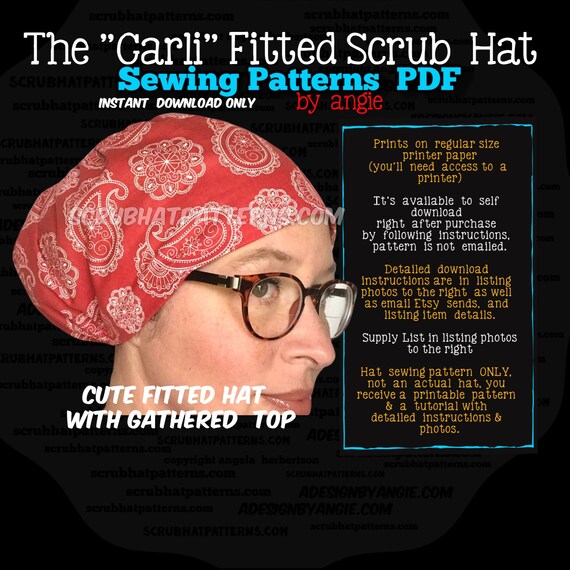 Carli Surgical Scrub Hat Cap Sewing Pattern PDF Instant | Etsy