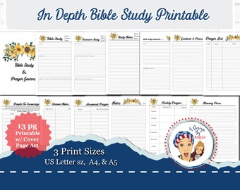 Sunflower Prayer Journal Printable Bible Study Pages Sermon Notes Memory Verse In Depth Bible Devotional Lined A4 A5 & US Letter Size