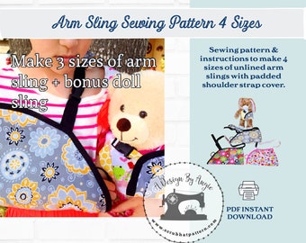 DIY Arm Sling Cast Cover Sewing Pattern Three Sizes Kids & Adults plus Bonus Doll Sling Pattern PDF digital download A4