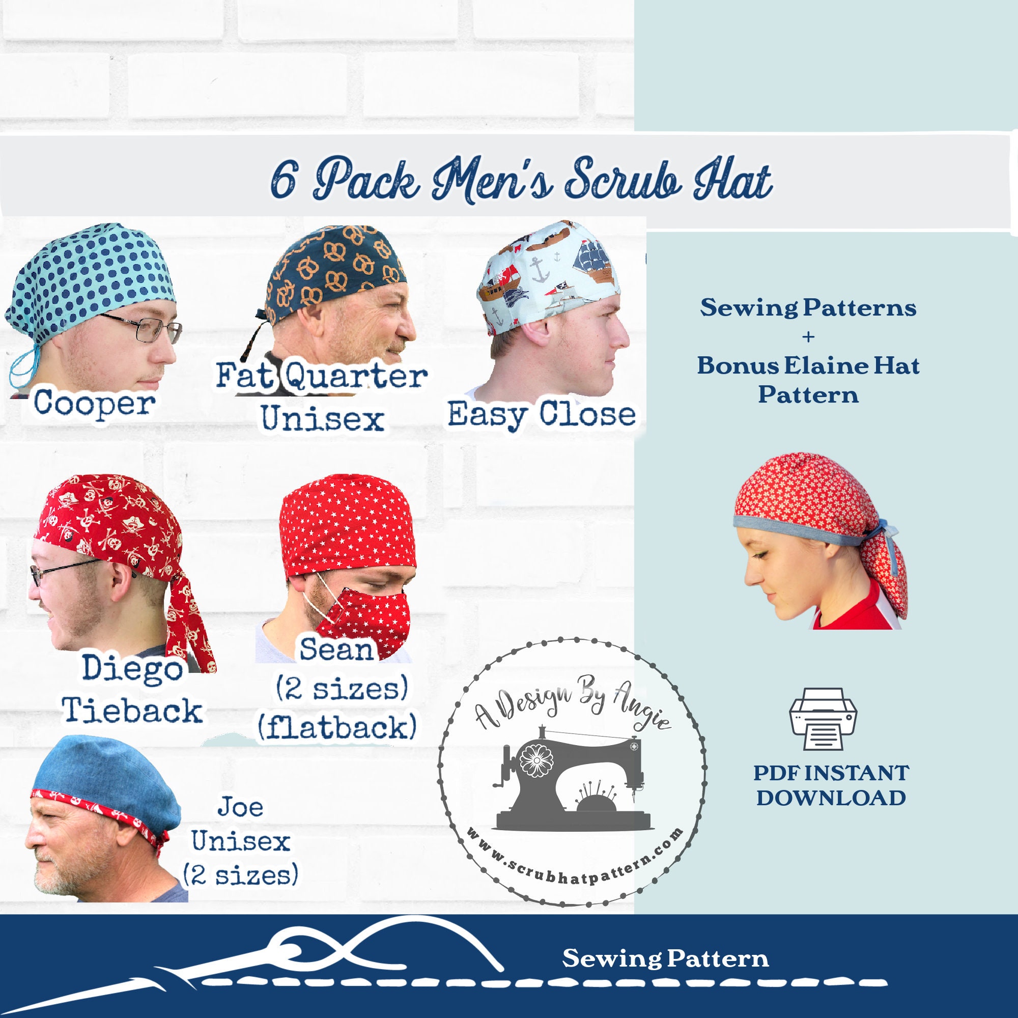 Men s Scrub Cap Sewing Bundle With Bonus Pattern DIY Surgical Hat Tutorial Etsy