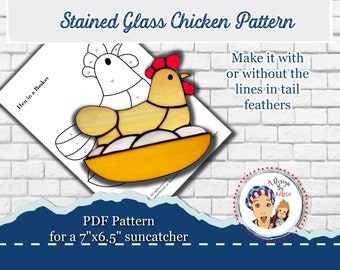 Stained Glass Chicken Hen on a Nest with Eggs Suncatcher Pattern PDF Download