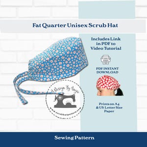 Nurse Scrub Cap Sewing Pattern for Men & Women - Fat Quarter Scrub Hat Tutorial DOWNLOAD with Video