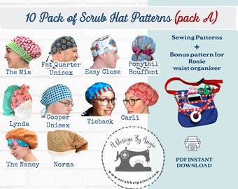 Scrub Cap Pattern Pdf Free Scrub Cap Pattern 10 Pack PDF Sewing Instructions Bouffant Mens Tieback ...