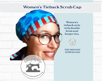 Surgical Scrub Cap Sewing Pattern For Women -  Tieback Scrub Hat and Chemo Head Wrap PDF Sewing Pattern to Make your Own Scrub Hat