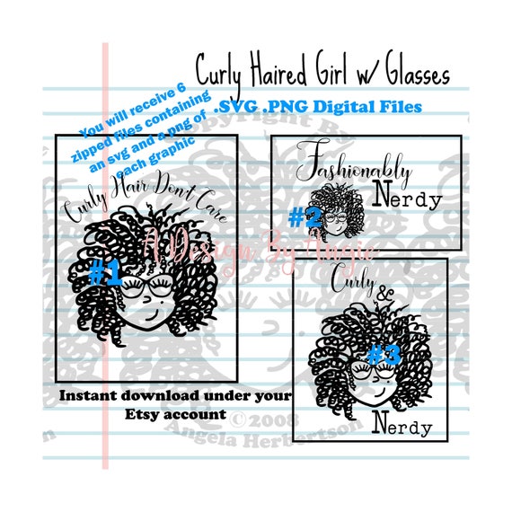 Curly Hair Svg Messy Png Original Curly Haired Girl W Glasses Etsy