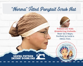 Ponytail Cap Pattern Tieback Scrub Cap Sewing Pattern for Woman DIY Tutorial Pdf Download