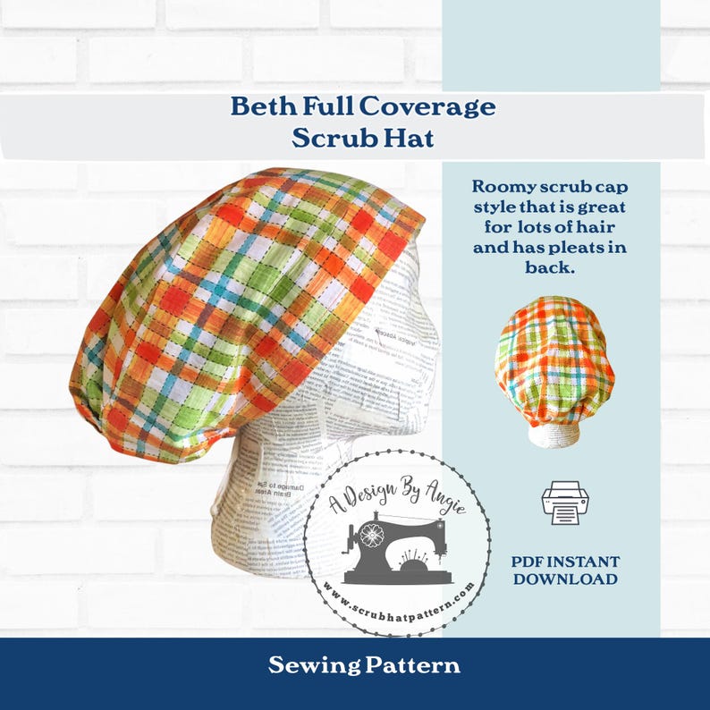 full coverage scrub hat sewing pattern for women with cord lock closure instant download with pleats on back