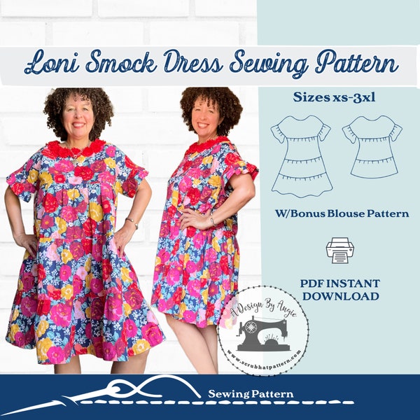 Womens Dress Sewing Pattern with Flutter Sleeves Gathered Panels and Bonus Blouse