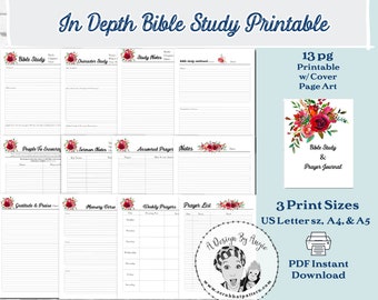 Floral Prayer Journal and Bible Study Pages with Sermon Notes - Memory Verse - In Depth Devotional