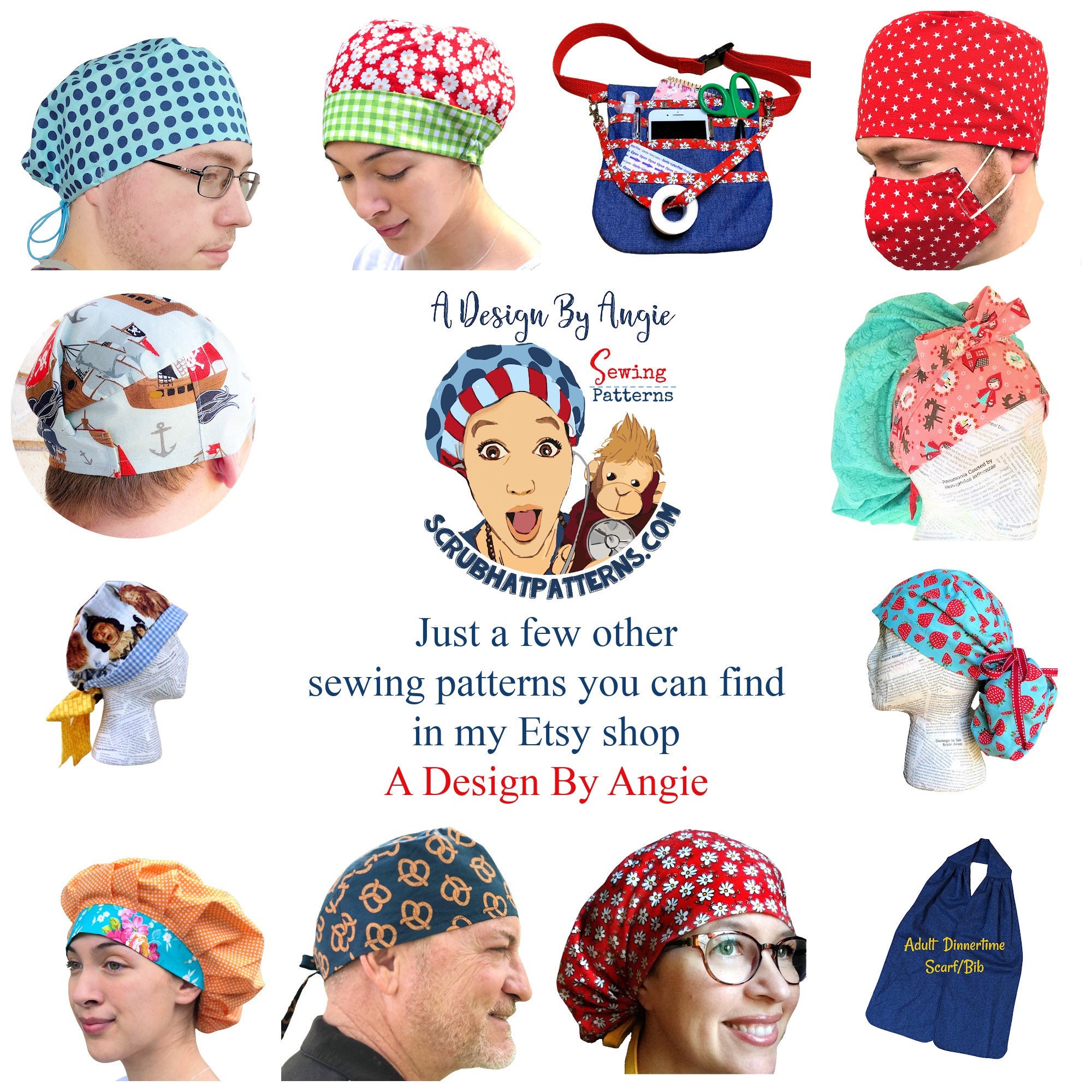 Surgical Scrub Cap Sewing Pattern Tutorial Pixie Hat W