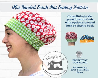 Surgical Scrub Cap Sewing Pattern Tutorial Pixie Hat w/ Contrast Band Optional Cordlock DOWNLOAD Mia PDF Nurse Gift