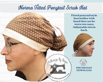 Ponytail Woman's Scrub Cap Tieback Sewing Pattern DIY Tutorial Pdf Download The Norma Scrub Hat Nurse Gift