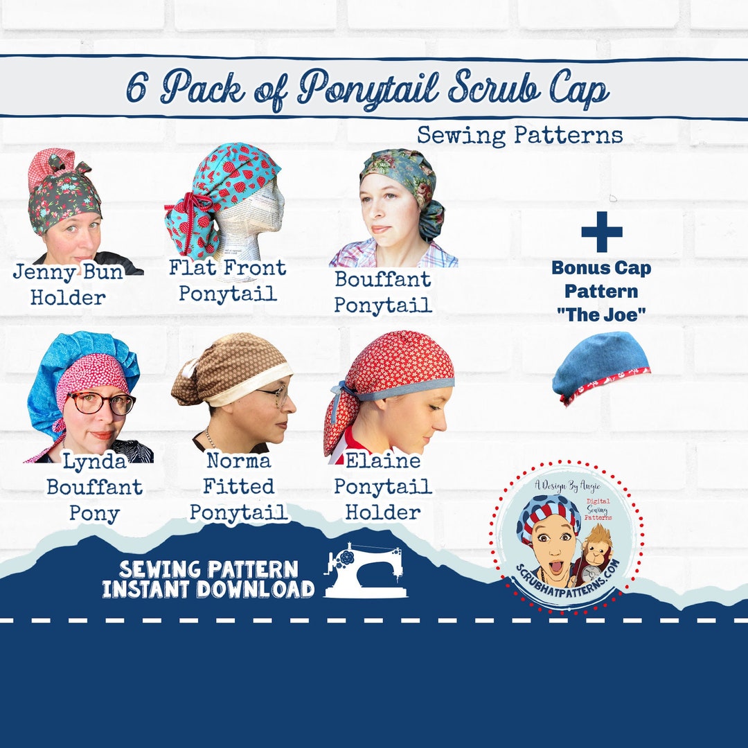 Ponytail Scrub Cap Pattern 6 Pack Sewing Pattern Bundle With Etsy