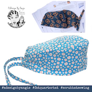 Scrub Cap Sewing Pattern Fat Quarter Surgical Scrub Hat Sewing Pattern PDF Download for Men's Unisex Tieback Scrub Cap w/ Video Doctor Gift image 2