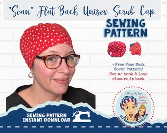 Scrub Cap Pattern Face Mask Sewing tutorial DIY DOWNLOAD Flat Back Hook and Loop Tape Unisex Scrub Cap pdf Sewing Sean