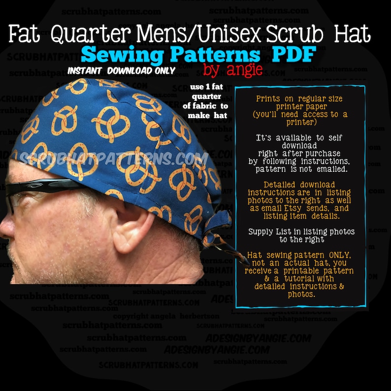 Fat Quarter Surgical Scrub Hat Sewing Pattern PDF Download Etsy