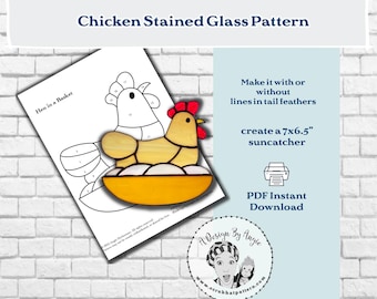 Stained Glass Chicken Hen on a Nest with Eggs Suncatcher Pattern PDF Download