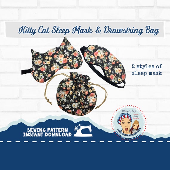 Kitty Cat Sleep Mask PDF Sewing With Drawstring Bag