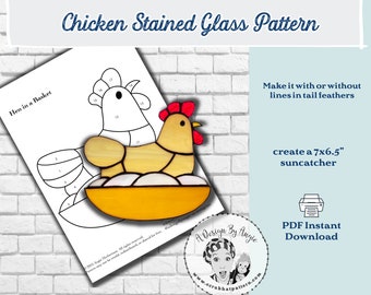 Stained Glass Chicken Hen on a Nest with Eggs Suncatcher Pattern PDF Download