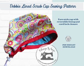 Scrub Hat Sewing Pattern Tutorial Reversible Fully Lined Surgical Scrub Cap Instructions PDF Debbie A4
