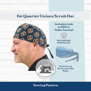 Naaipatroon voor een operatiemuts (fat quarter), naaipatroon voor een operatiemuts (PDF-download) voor heren/unisex met strikbandje, inclusief video, cadeau voor een arts.