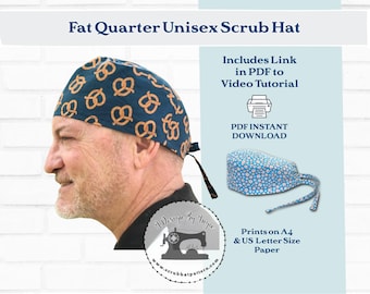 Patrón de costura para gorro quirúrgico Fat Quarter Patrón de costura para gorro quirúrgico PDF descargable para gorro quirúrgico unisex con cierre de lazo con video Regalo para médico