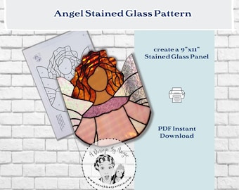 Stained Glass Angel Panel Pattern PDF Suncatcher Digital Download Curly Hair