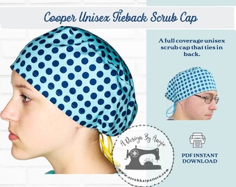 Scrub Cap Pattern with Ties for Doctors and Nurses Printable PDF Scrub Hat Sewing Tutorial The Cooper