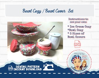 Bowl Cozy Sewing Pattern | Ice Cream Cozy Instructions | Reusable Pie Plate w/Bowl Covers Sewing Pattern PDF Download