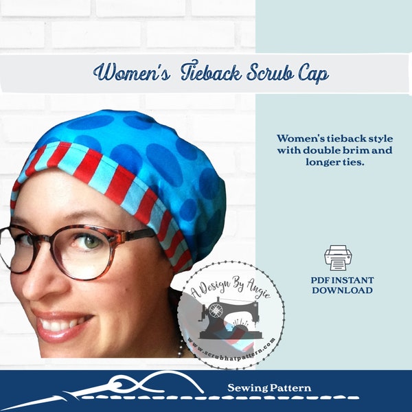 Surgical Cap Sewing Pattern For Women Tieback Scrub Hat and Chemo Head Wrap PDF Sewing Make your Own Scrub Hat