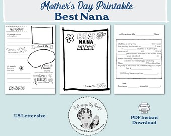 Best Nana Mother's Day Gift Printable | Nana Ad Lib | About Nana | Coloring Page PDF Download | Grandma