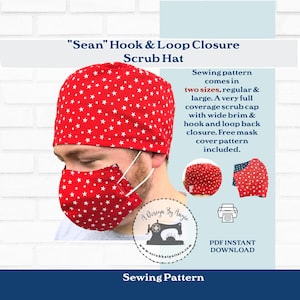 Surgical Cap Pattern Face Mask Sewing tutorial DIY DOWNLOAD Flat Back Hook and Loop Tape Unisex Scrub Cap pdf Sewing Sean