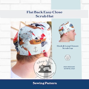 Mönster för sömnad av skrubbmössa, kirurgisk mössa, kockmössa, pdf, instruktioner, inget avfall, använder en Fat Quarter