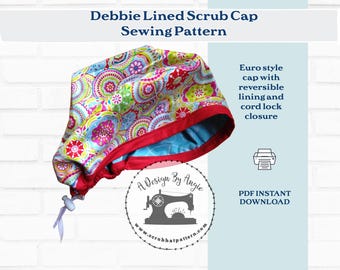 Scrub Hat Sewing Pattern Tutorial Reversible Fully Lined Surgical Scrub Cap Instructions PDF Debbie A4