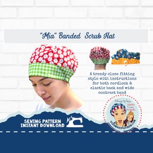 Surgical Scrub Cap Sewing Pattern Tutorial Pixie Hat w/ Contrast Band Optional Cordlock DOWNLOAD Mia PDF Nurse Gift