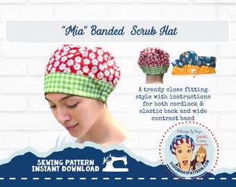 Surgical Scrub Cap Sewing Pattern Tutorial Pixie Hat w/ Contrast Band Optional Cordlock DOWNLOAD Mia PDF Nurse Gift