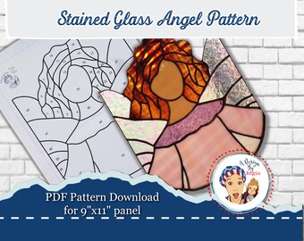 Stained Glass Angel Panel Pattern PDF Suncatcher Digital Download Curly Hair