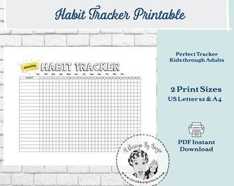 Monthly Habit Tracker Printable Coloring PDF File Goal Tracking Planner Sheet Download