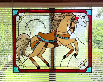 Custom made Giant Carousel Horse Stained Glass Window Panel #dbagch