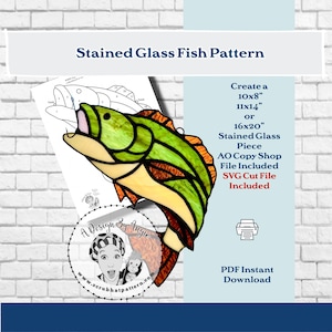 Dad Gift Bass Fishing Stained Glass Pattern Instant Download PDF AO Copy Shop File SVG Cut File