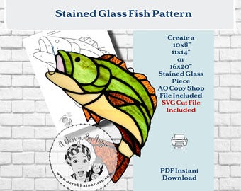 Geschenkidee für Väter: Buntglas-Vorlage zum Thema Bassangeln – Sofort-Download (PDF, AO-Datei, SVG-Schnittdatei)